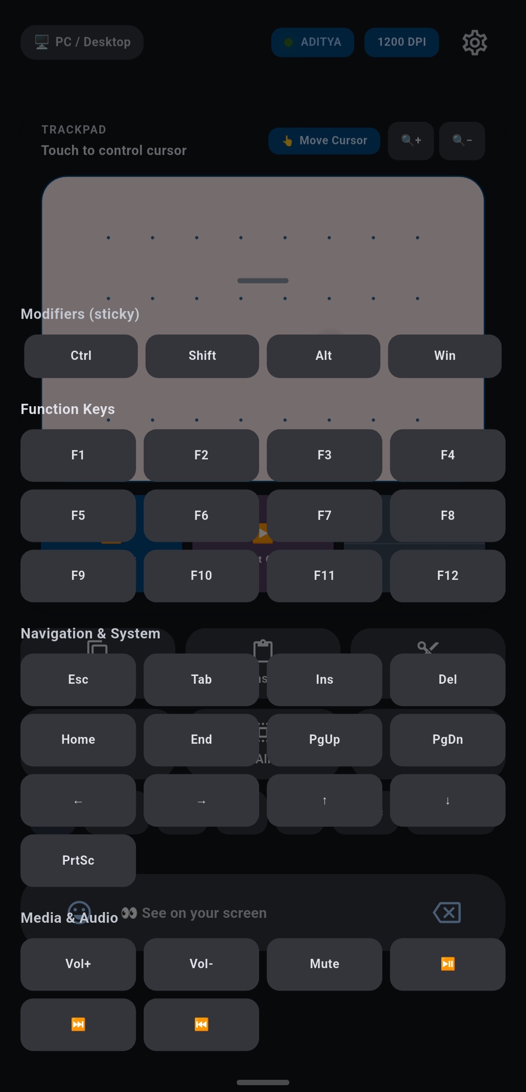 Shortcuts Screen